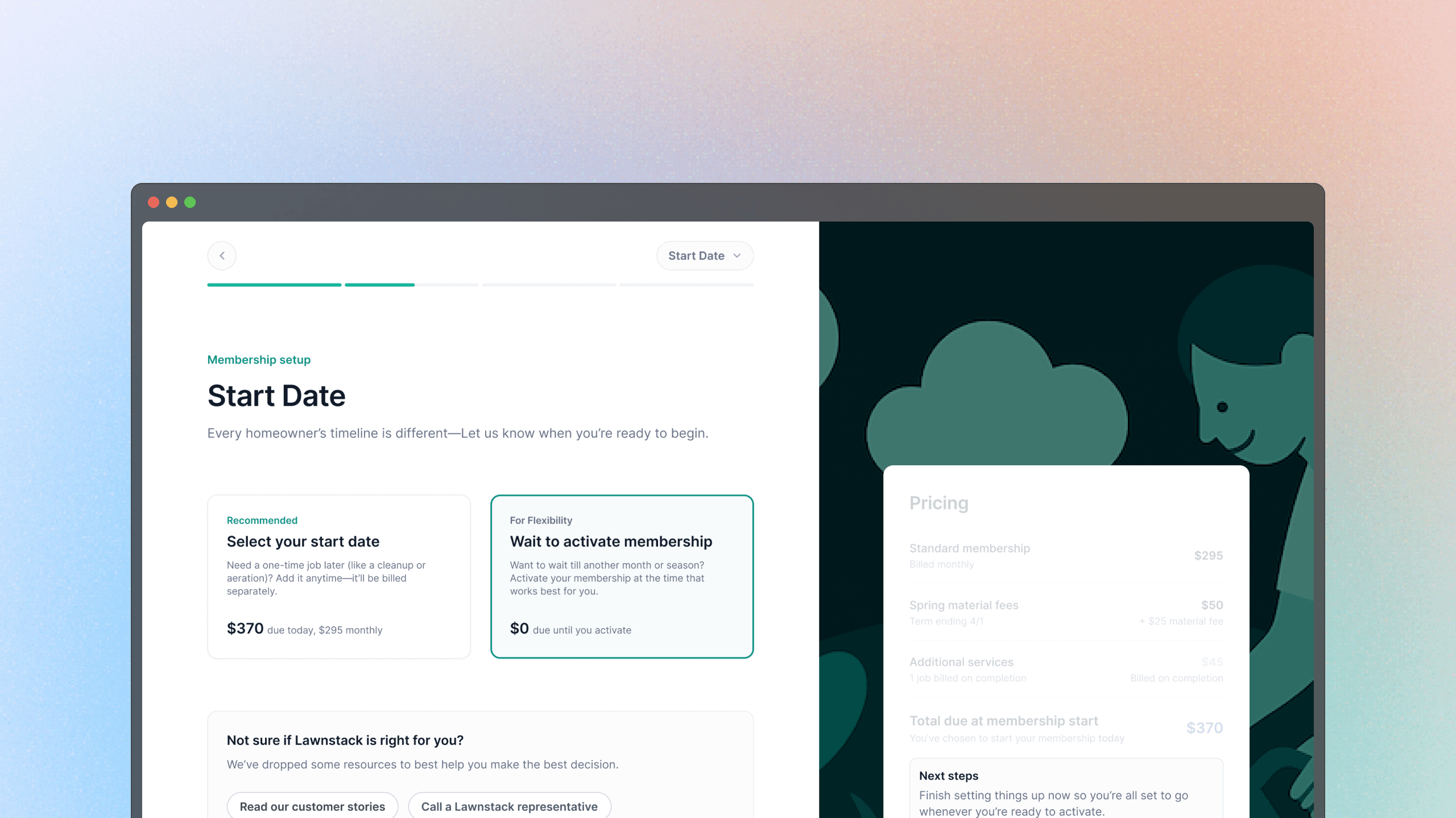 Lawnstack membership setup and pricing interface